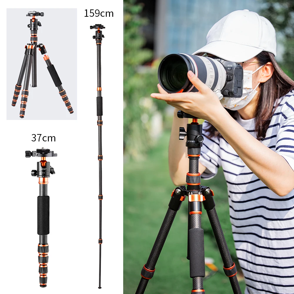 K&F Concept Carbon Fiber Camera Tripod for DSLR Portable  Lightweight Portable Travel Tripod with 360 Degree Panorama Ball Head