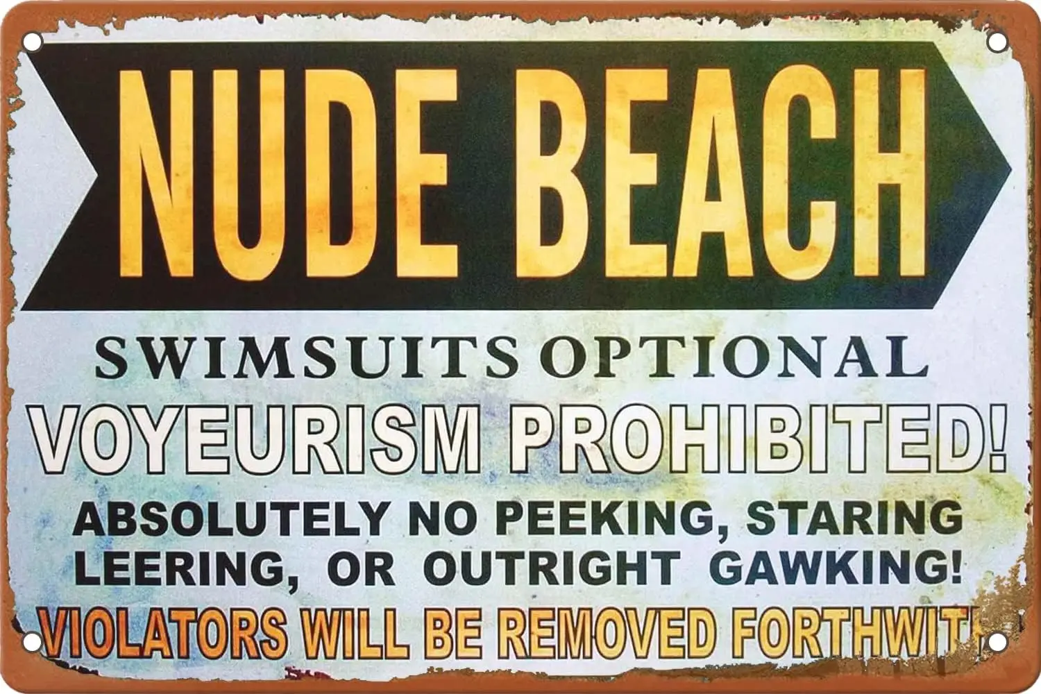Nude Beach Swimsuits Optional Retro Vintage Metal Tin Sign Funny Funny Novelty Metal Sign Retro Wall Art Pub Bar Kitchen Ga sign