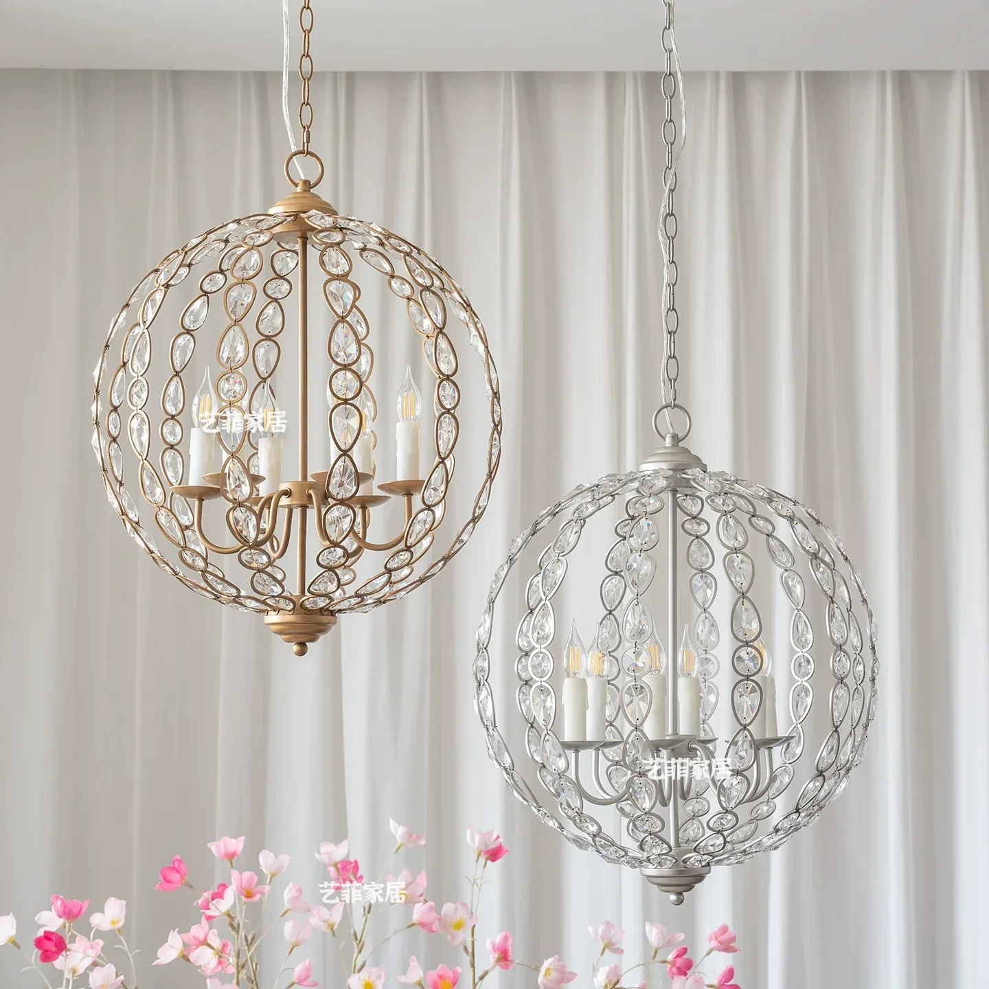American Retro Natural Agate Chandelier K9 Crystal Light for Villa Hollow, Princess Bedroom & Dining Room