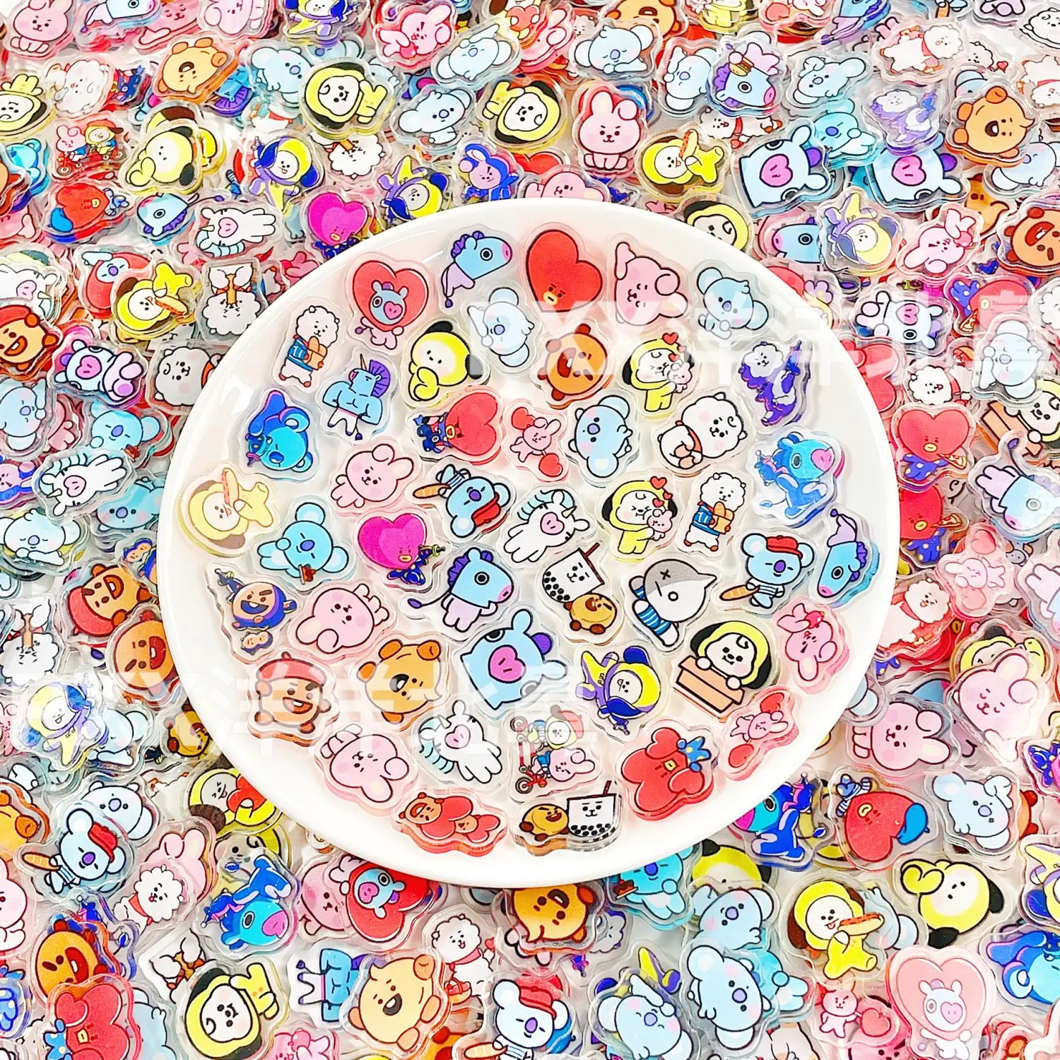 1/2cm 50/100개 BT21 아크릴 미니 조각 DIY 키체인, 헤어핀, 냉장고 자석, 액세서리, 재미있는 만화 선물 재료 썸네일 5