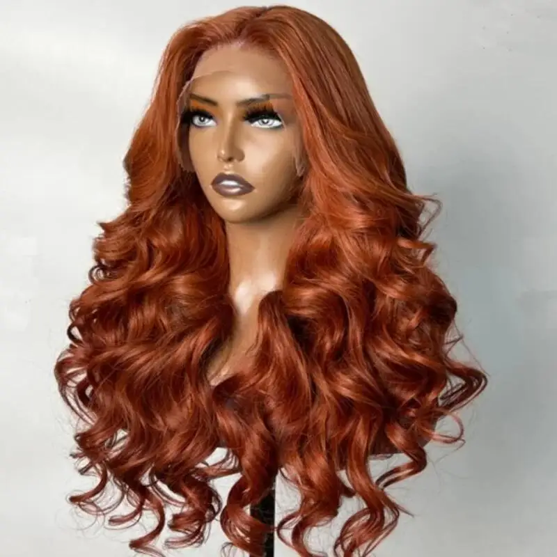 180 Density 26inches Natural Long Orange Soft Glueless Body Wave Lace Front Wig For Women BabyHairLong Heat Resistant Preplucked