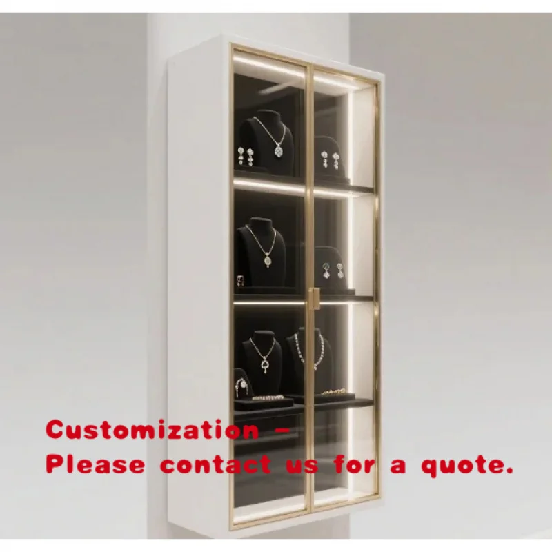

custom.Rounded Corner Island Jewelry Display Counter | Body Rose Gold Trim | Glass Showcase LED Lights | Durable Luxury Ma