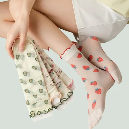 5/10 Pairs High Quality Women's Fruit Pattern Socks Ice Shreds Breathable Shallow Invisible Split-Toe Socks Thin Cotton Socks