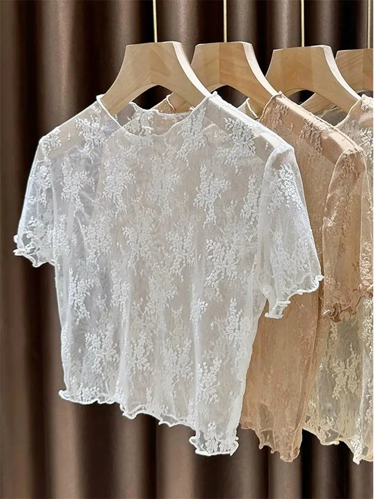 Sottile base in pizzo trasparente irt cinturino estivo da donna Dr interno ort Sve Sexy Me scava fuori rete Top coreano Sle Straig...