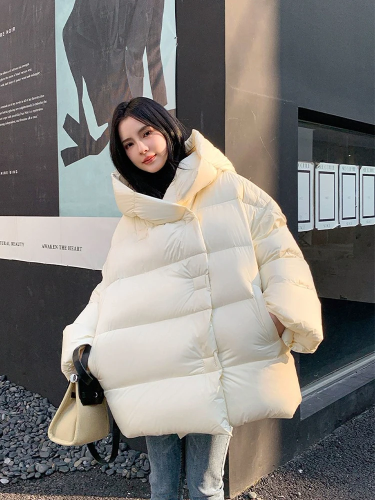 Luxe Donsjack Met Capuchon Voor Dames Oversized Winterwarme, Stevige Pufferjas Met Lange Mouwen Van Hoge Kwaliteit Korea Inkeo 3o280