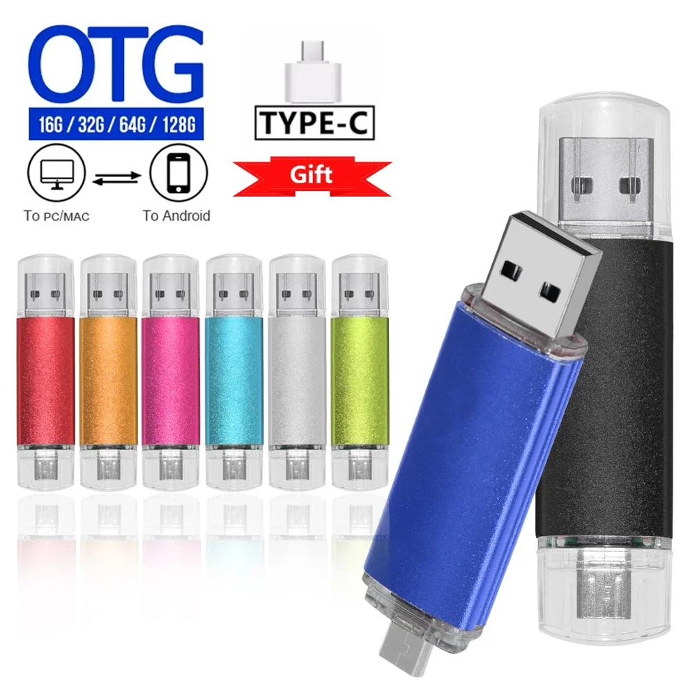 Adattatori TYPE-C gratuiti USB 2.0 Flash Drive 128GB Pen Drive in metallo 64GB 3 ni1 Memory Stick pendrive capacità reale U disk