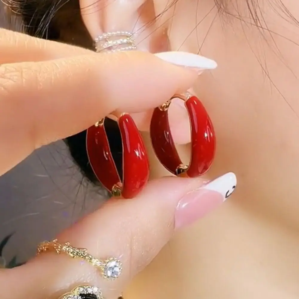 Elegant Circle Enamel Hoop Earrings Alloy Jewelry Accessories Dripping Oil Earring Solid Color Hoop Ear Buckle Wedding