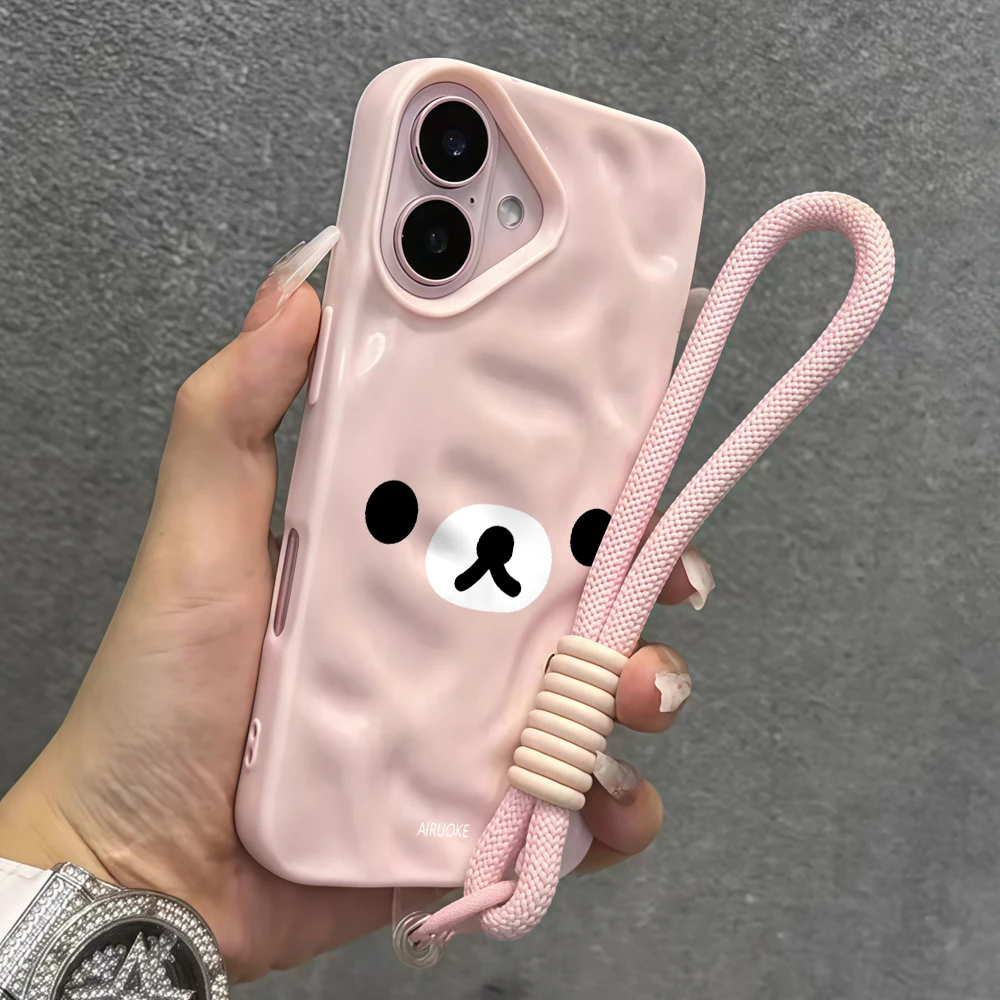 Kreatives Niedliches Bären-Silikon-Handycase mit Falten-Design für iPhone 17 15 13 11 12 14 16 17 Pro Max 15 Plus Air mit Lanyard-Hülle – Detail 8