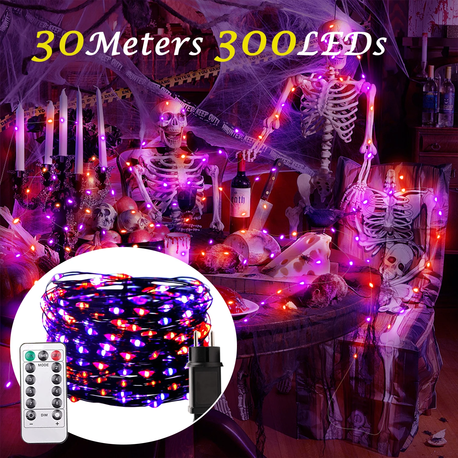 60M 600 LEDs Halloween Orange and Purple String Lights Halloween Fairy Lights 8 Modes For Outdoor Garden Balcony Party Christmas