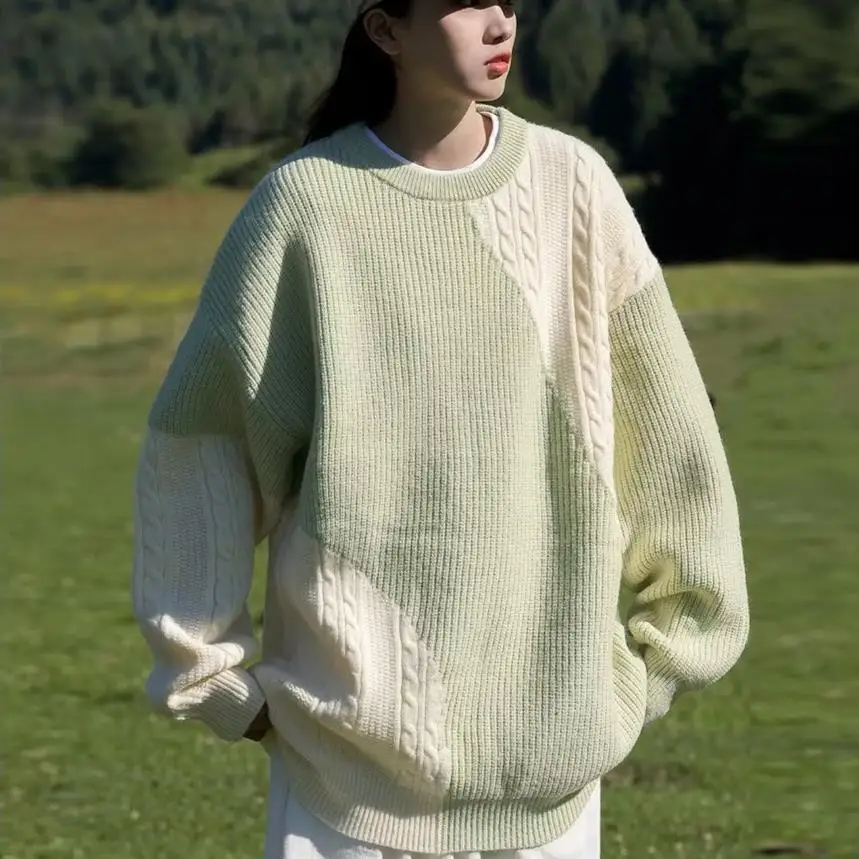 

Осенне-зимний мужской свитер большого размера (до 5 кг) для полных мужчин, с круглым вырезом, в стиле колор-блок, повседневный вязаный свитер для подростков, модный бренд