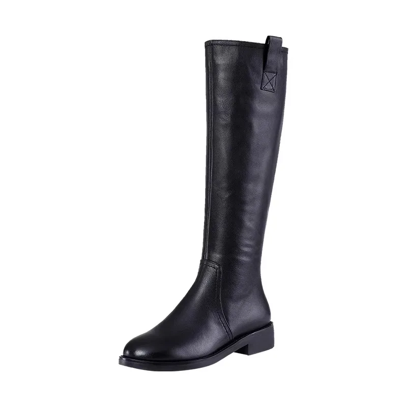Botas Largas de Cuero Genuino para Mujer, Otoño Invierno, Nuevas, con Suela Plana, sin Altura de Rodilla, Estilo Caballero, M...