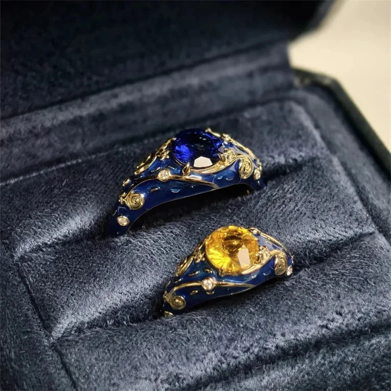 

"Starry Sky" Eye-catching Enamel Couple Ring Niche High-end Luxury Fashion Unique Temperament Commemorative Gift Jewelry