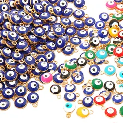 50pcs/lot 8mm Double Side Evil Eye Charms Enamel Pendants Components For DIY Jewelry Making Findings Accessories
