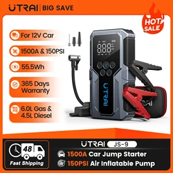 UTRAI 4 in 1 1500A Jump Starter JS-9 For 12V Car 150PSI Air Inflatable Pump Air Compressor Portable Power Bank Emergency Booster