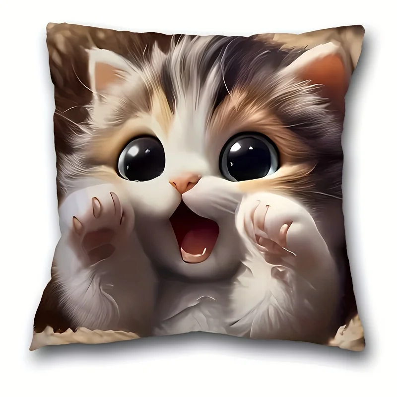 1pc Adorable Cat Pattern Cushion Cover Home Decor Accessory Pillowcase for Bedroom Sofa Decoration Pillow Cover Christmas Gift