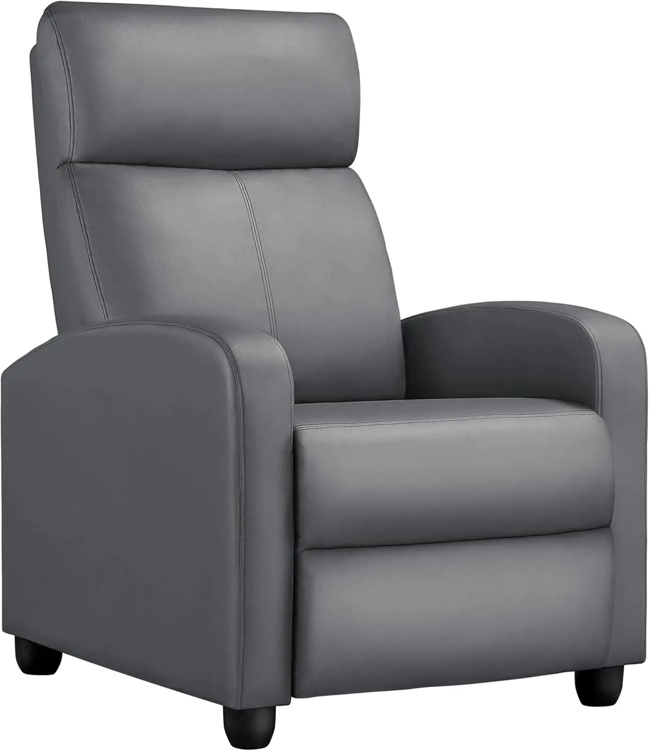 Sofá de cuero PU con soporte lumbar, asiento de cine en casa, lleno de empuje de esponja de alta densidad, gris plateado