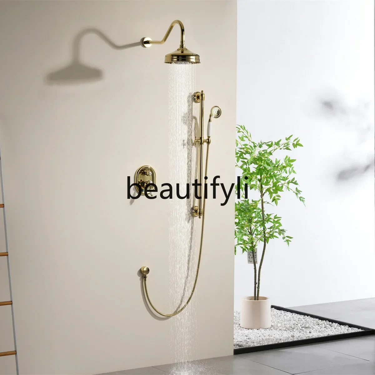 

SS Retro all-copper shower full set of lifting rod European concealed shower
