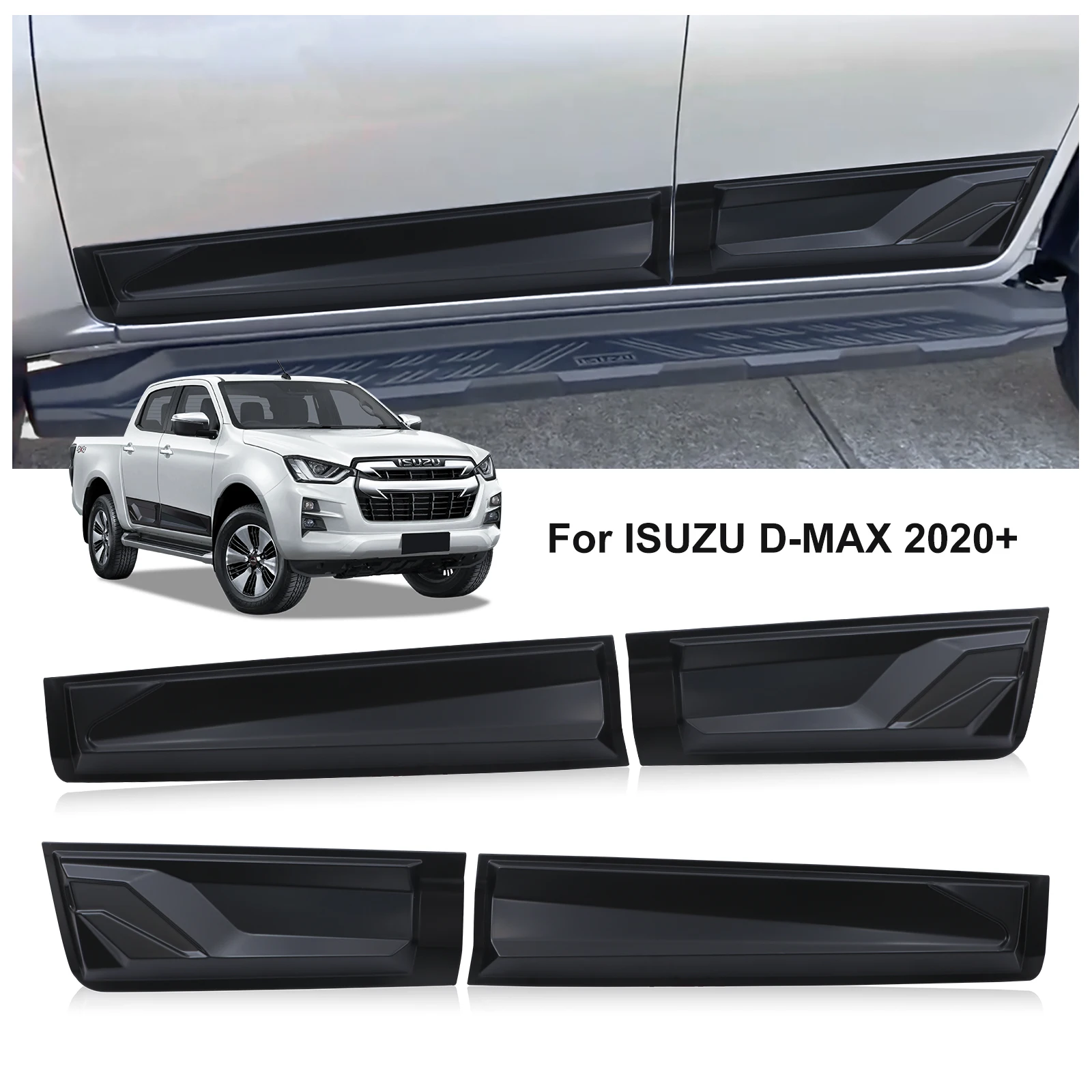 Side Door Cladding Molding Guard Body Cladding for Isuzu D-MAX 2020 2021 2022 2023 Double Cab Matte Black Car Protection 4PCS