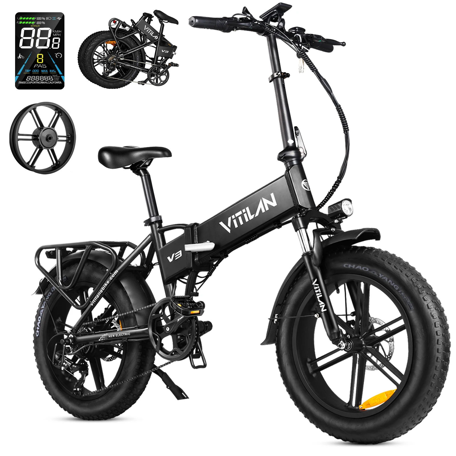 AliExpress NONE VITILAN V3 2.0 750W Folding E-Mountain bike E-bike For Adults 48V13AH 20 inch Fat Tire Off Road Electric Bike