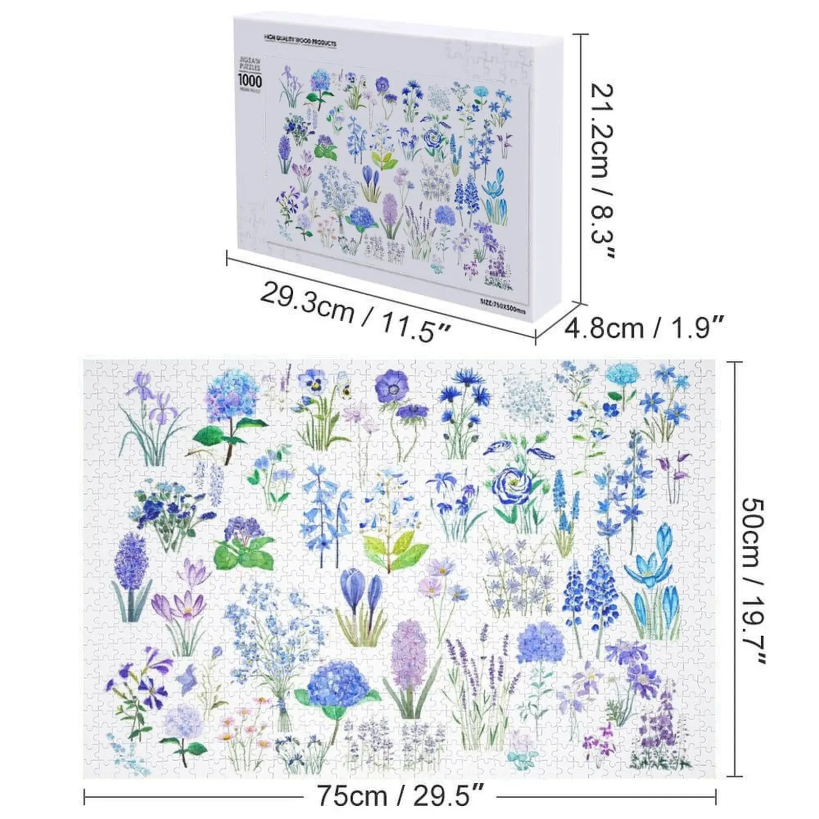 مجموعة الزهور الزرقاء والأرجوانية 2020 أحجية الصور المقطوعة بالألوان المائية للبالغين ألغاز خشبية مخصصة للأطفال