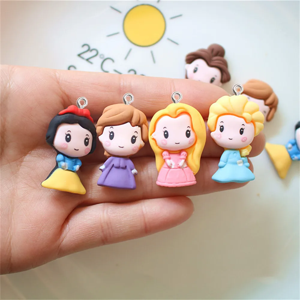 10Pcs Lovely Cartoon Princess Girl Pendants Resin Charms DIY Bracelet Earrings Trendy Jewelery Ornament Keychain Bag Accessories