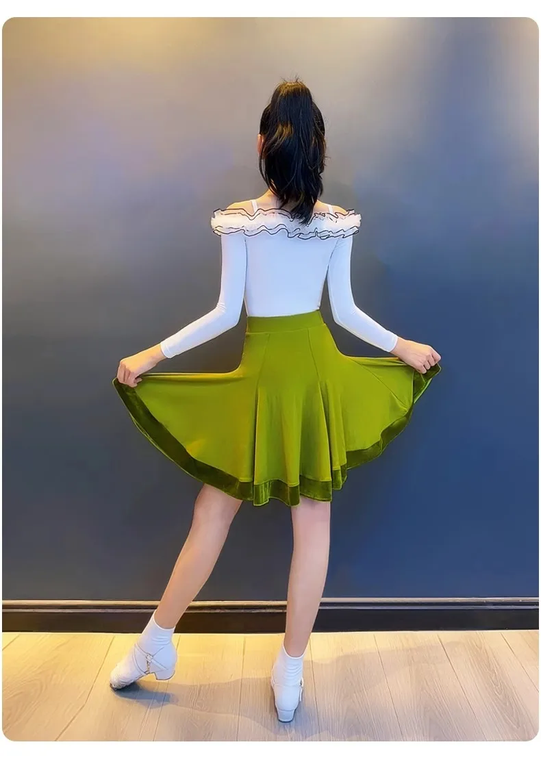 op maat gemaakte vrouwen volwassen meisjes Latin danskostuum training concurrentie speciale prestaties set franje rok faldas sexy jurk