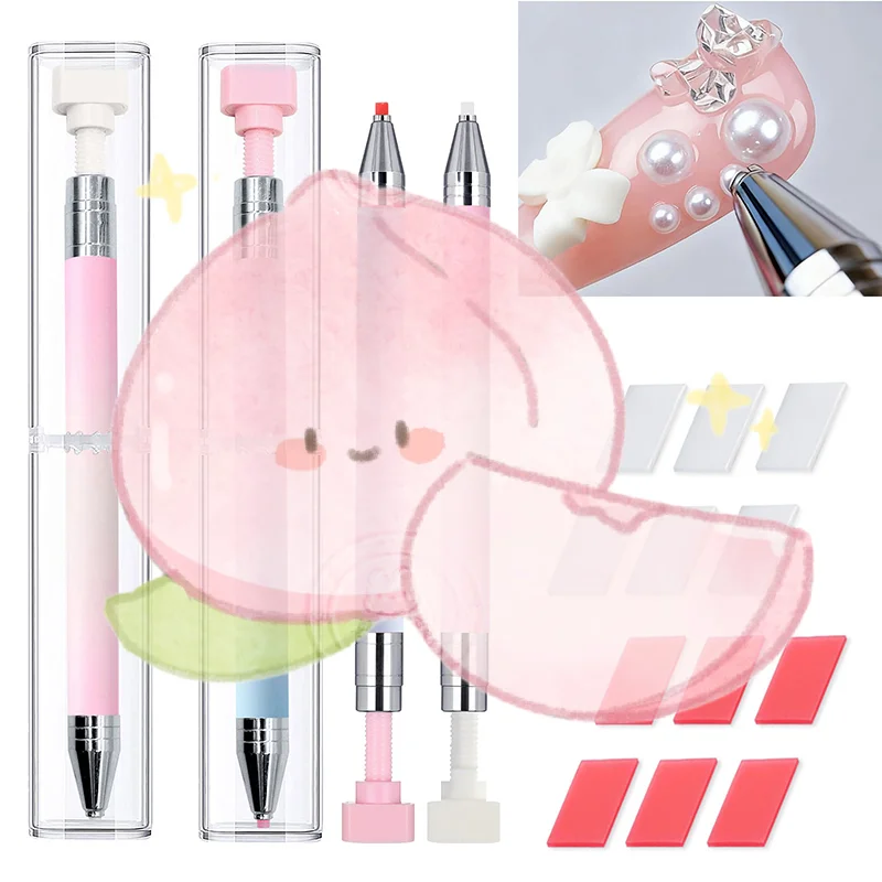 Obrotowy pisak woskowy do zdobienia paznokci z narzędzami do dżetów, pisak do malowania diamentami z gradientem makaronikowym i woskiem wielokrotnego napełniania.