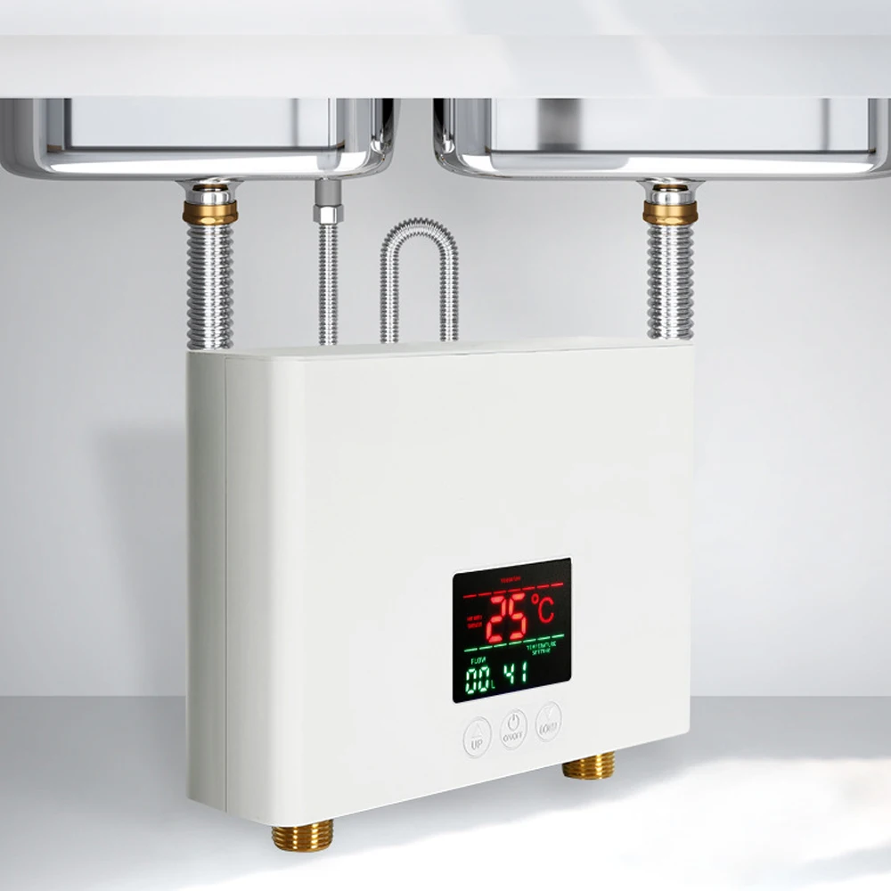 

Instant Water Heater 3KW Mini Electric Tankless Water Heater Wall-Mounted with LED Display 3-Level Temperature Adjustment Remote