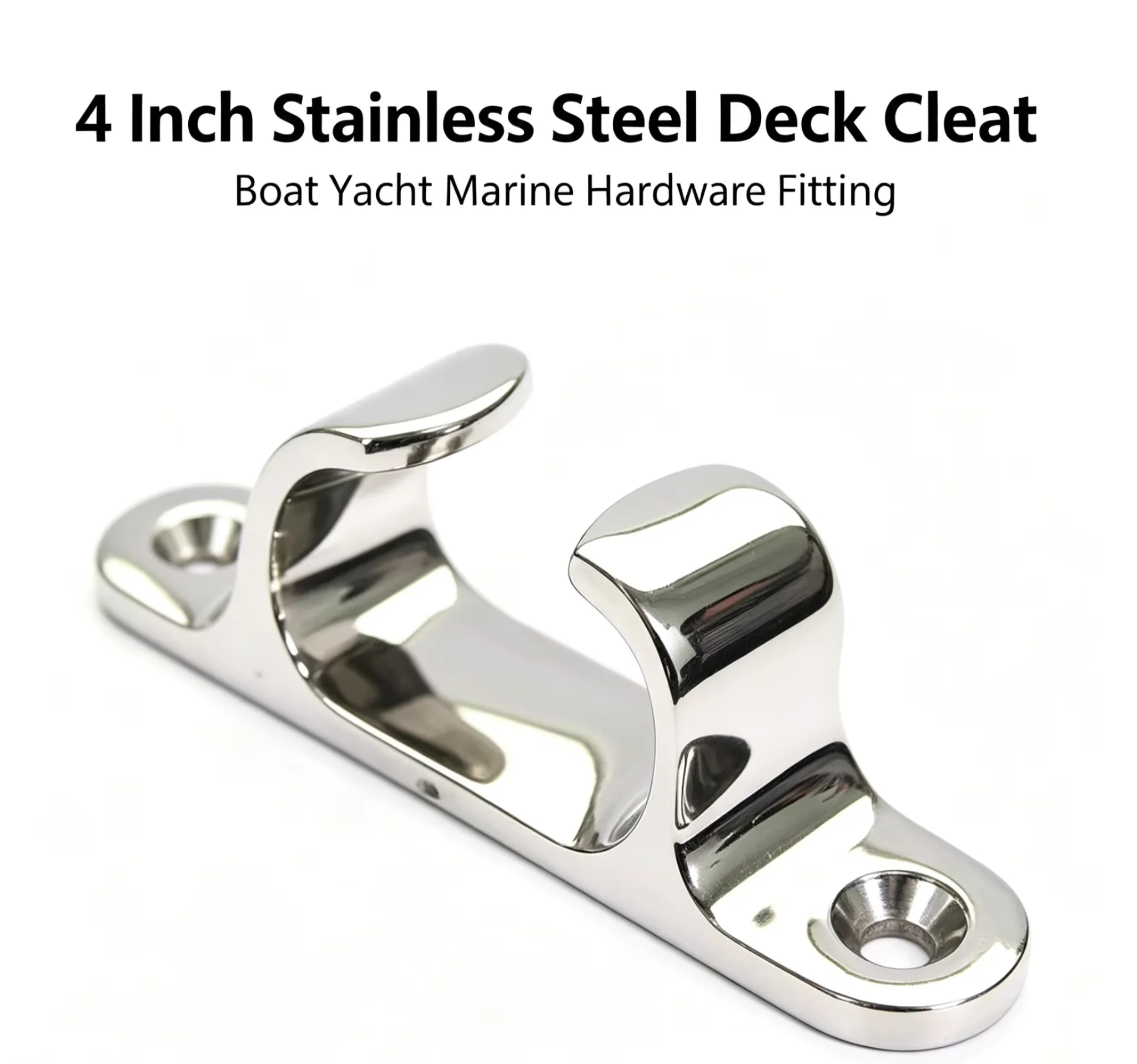 Dock Deck Cleat Line Rope Boat Yacht Marine Hardware Fitting 4 Inch Stainless Steel Mirror Polished Smooth to Touch Sliver 1 Pcs