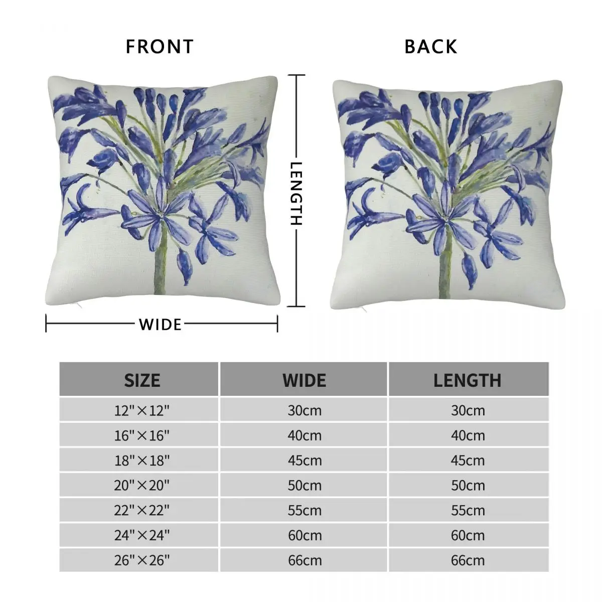 Single Agapanthus Square Pillowcase Polyester Linen Velvet Printed Zip Decor Throw Pillow Case Sofa Seater Cushion Cover