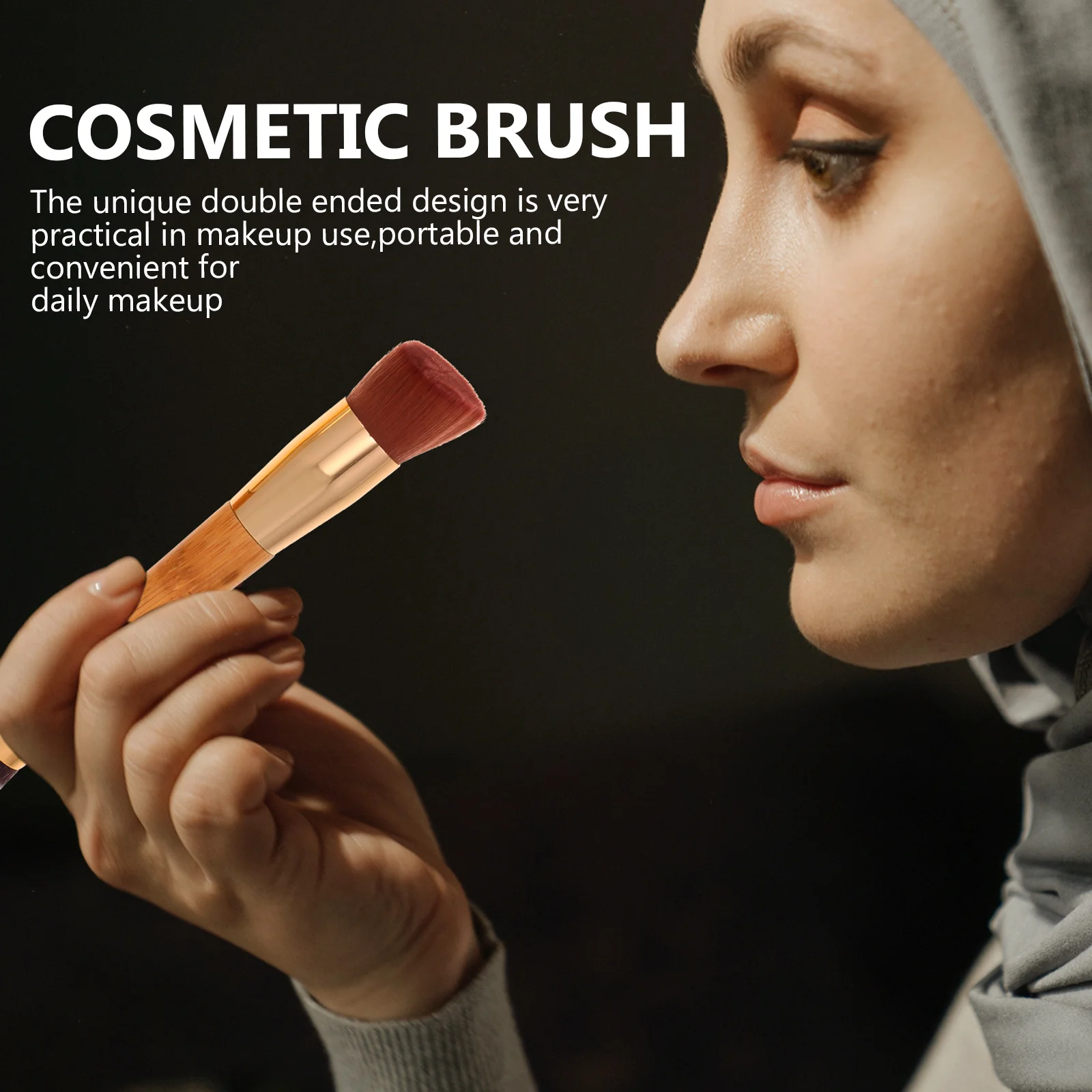 2 pçs escova de blush de ponta dupla macio denso fibra de náilon multiuso escova de pó facial para mistura polimento configuração maquiagem