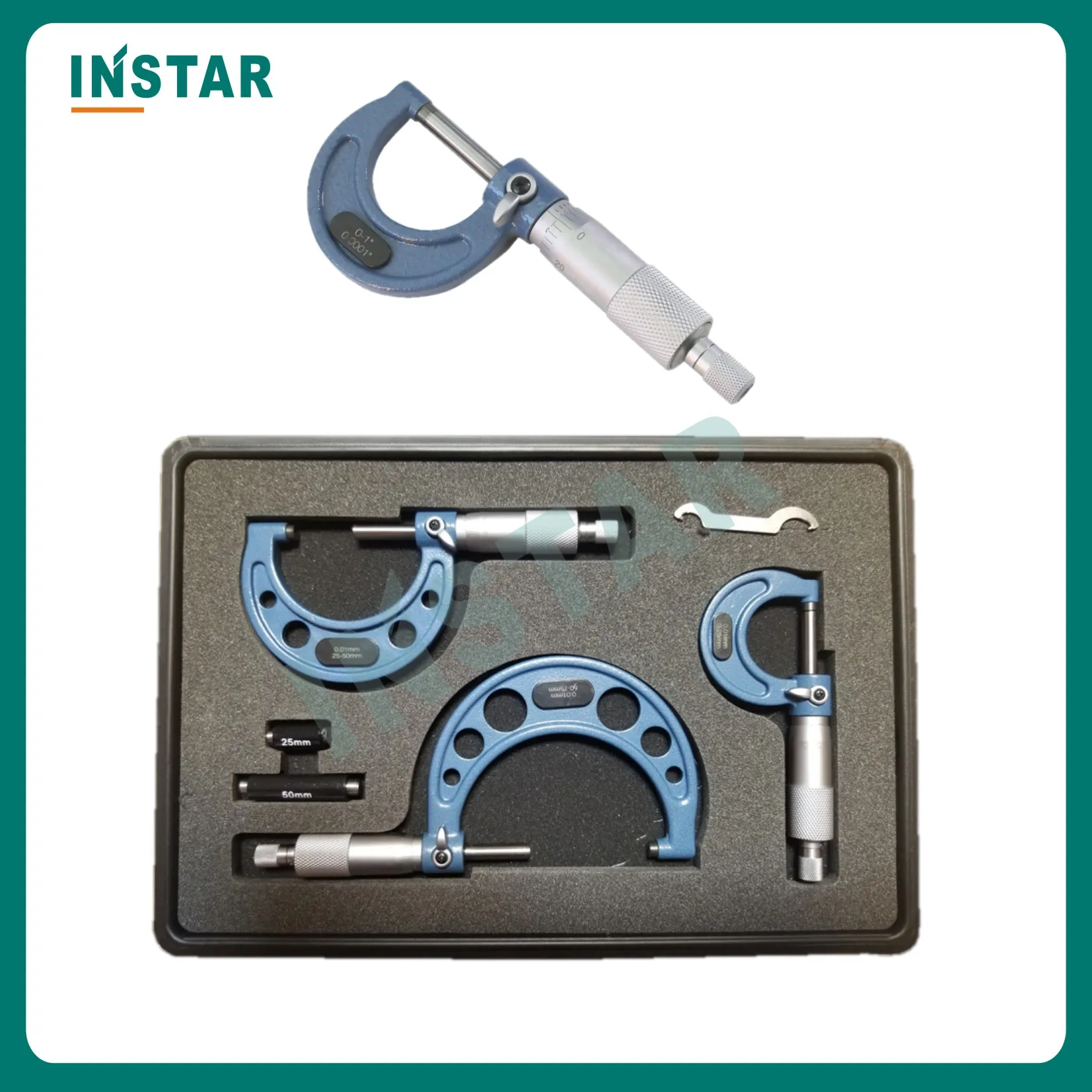 INSTAR 3PC Outside Micrometer Set Inch 0-3“ x 0.0001” 0-1