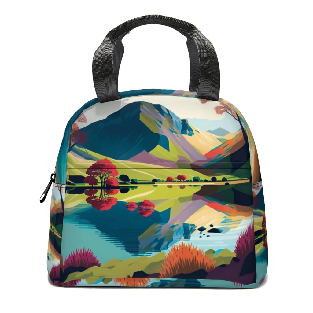 Vibrant landscape of The Lake District Portable Lunch Bag Food Thermal Box Durable Cooler Lunchbox with Shoulder Strap Picnic