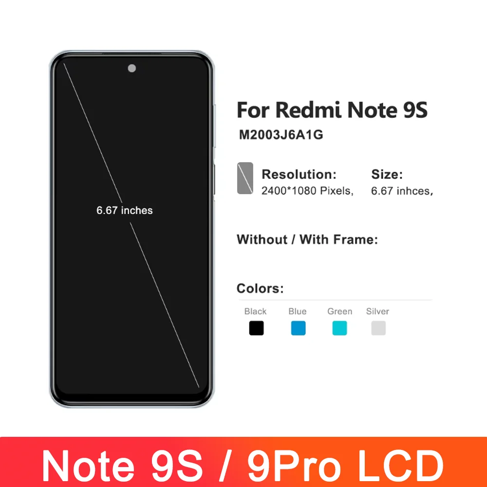 AMOLED Display for Xiaomi Redmi Note 9S Lcd M2003J6A1G Display Touch Screen with Frame for Redmi Note 9 Pro Screen Replacement