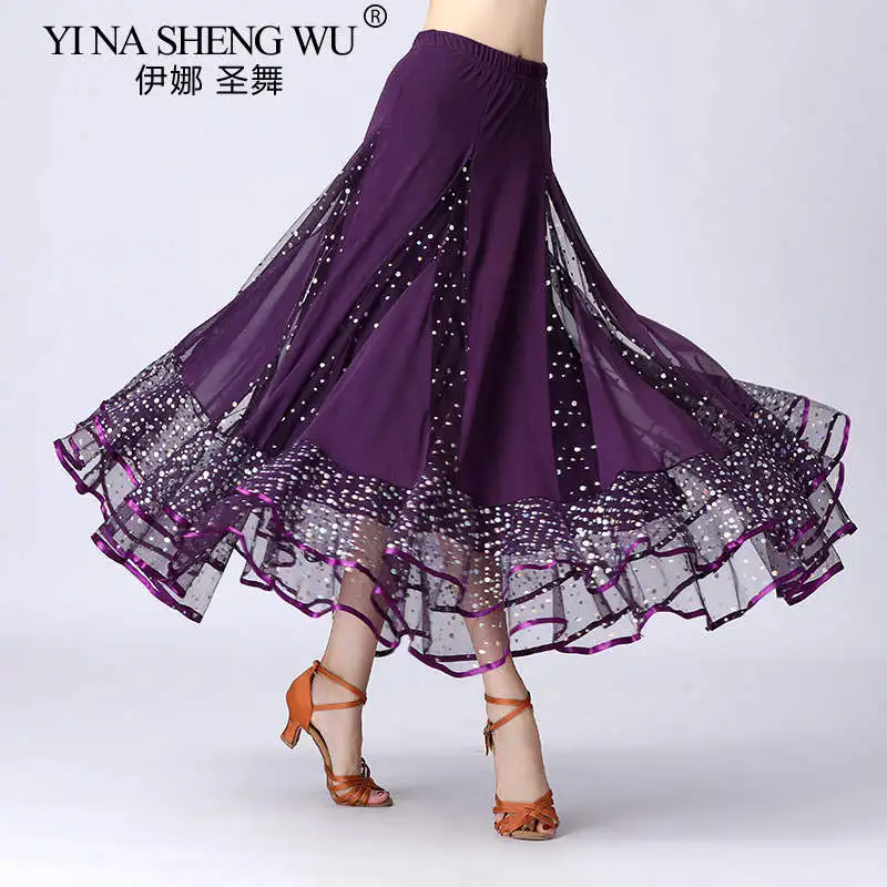 Costumi di danza moderna da donna per le donne Gonne di danza con paillettes di flamenco Valzer Spagnolo Sala da ballo Tango Gonna di scena con costume grande altalena