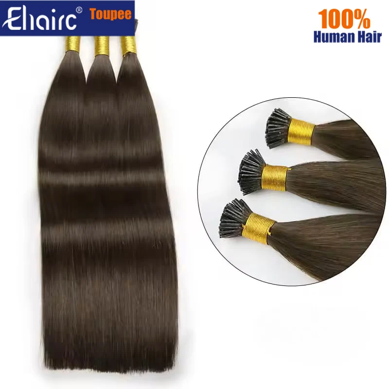 EHAIRC  I Tip Straight Remy Human Hair Extensions Natural Black Keratin Fusion Pre-Bonded 14-28Inch