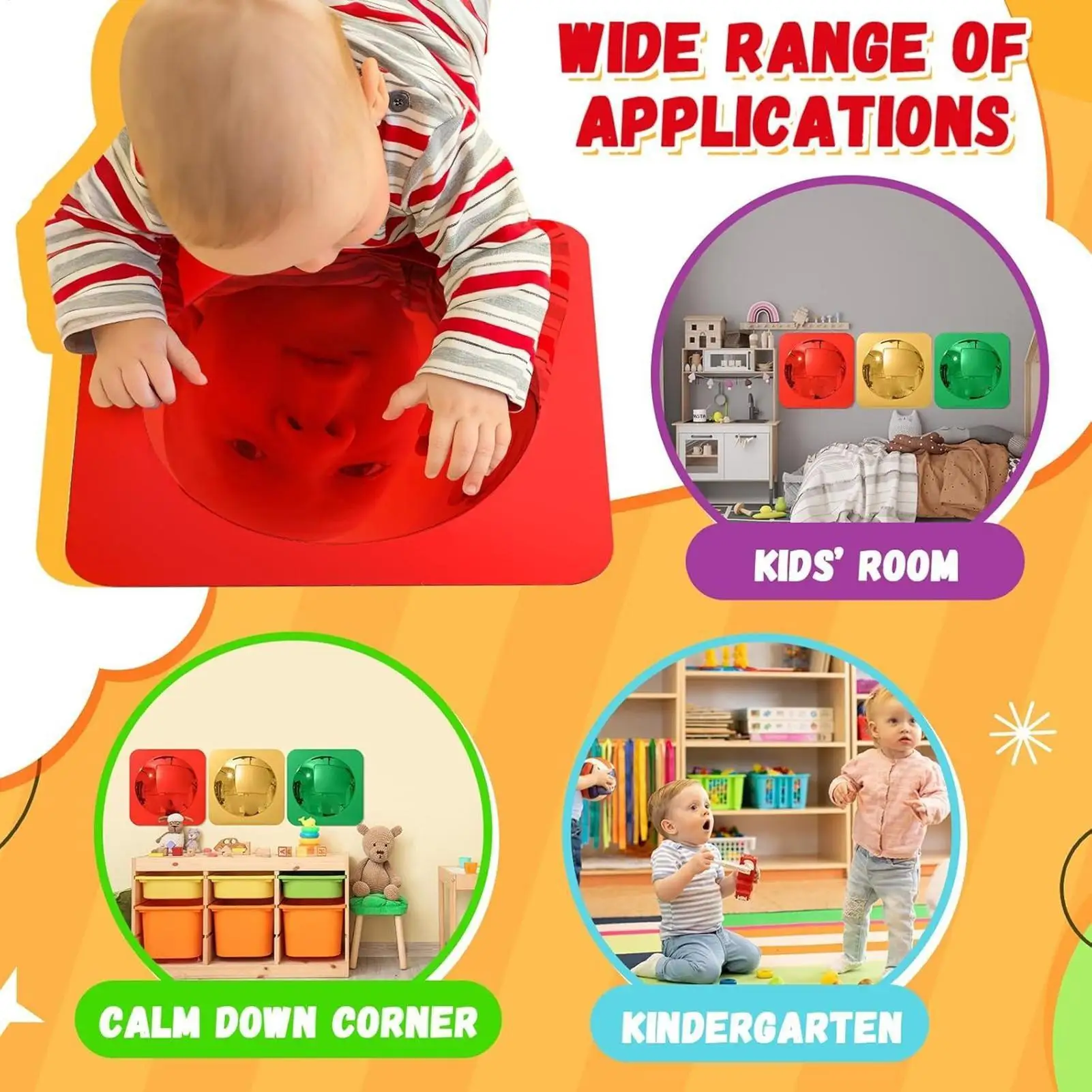Kids Sensory Mirror 3-Piece Interactive Home Decor Toddler Acrylic Sensory Bubble Mirror For Feelings Exploration Tactile