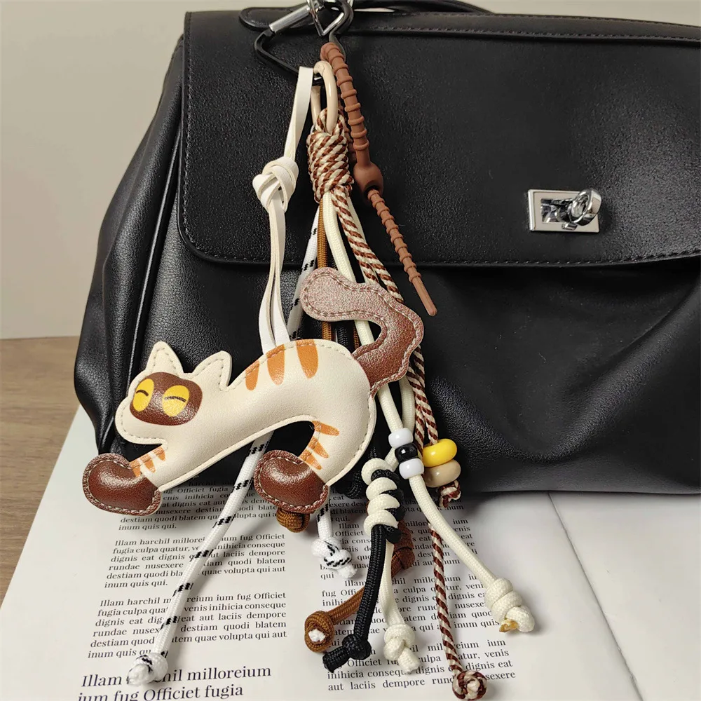 

INS Style Cute Leather Kitten Animal Pendant, Handmade Braided Rope Mixed and Matched Boys and Girls Bag Pendant