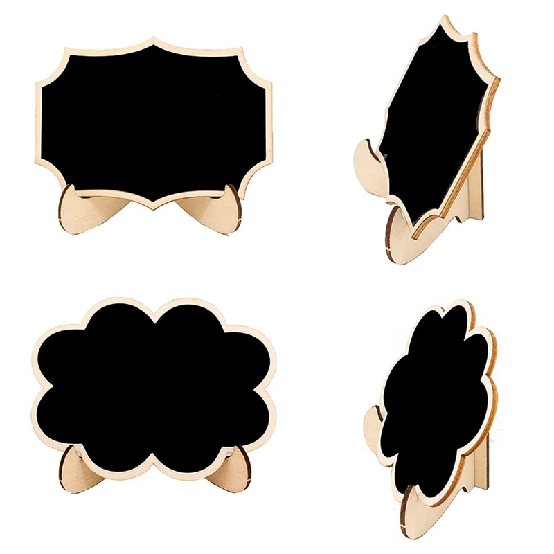 20 قطعة من ملصقات السبورة الخشبية الصغيرة مع حامل حامل داعم لحفلات أعياد الميلاد ملصق الطعام رقم الطاولة لوحة الرسائل