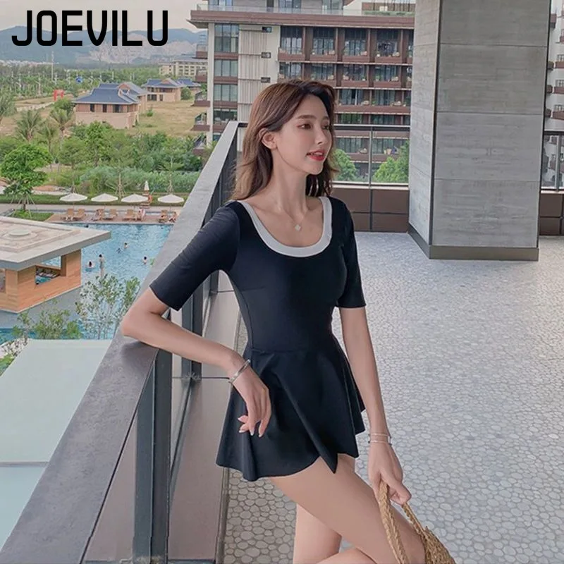 ผู้หญิงแขนสั้น One-piece ชุดว่ายน้ําแบบอนุรักษ์นิยมกระโปรงแบนชุดว่ายน้ํา Apparently บางฤดูร้อนใหม่ INS Fairy One-piece