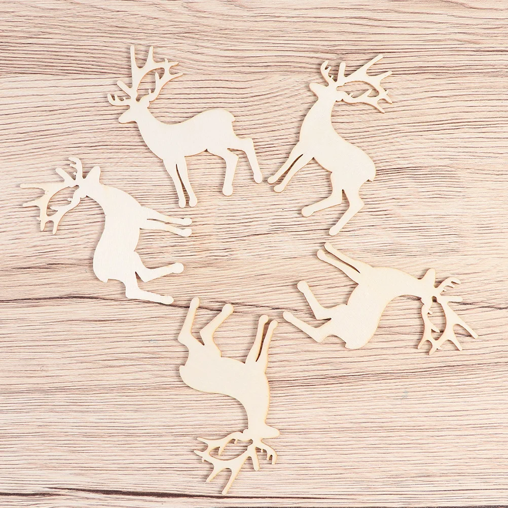 

10pcs Deer Wooden Slice Decor Diy Crafts Accessories Animal Wood Ornaments For Home Wall Window Door Table Decoration Art