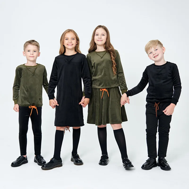 Ensemble haut et robe en velours pour enfants, vêtements assortis pour la famille, mode décontractée pour garçons et filles, collection automne et