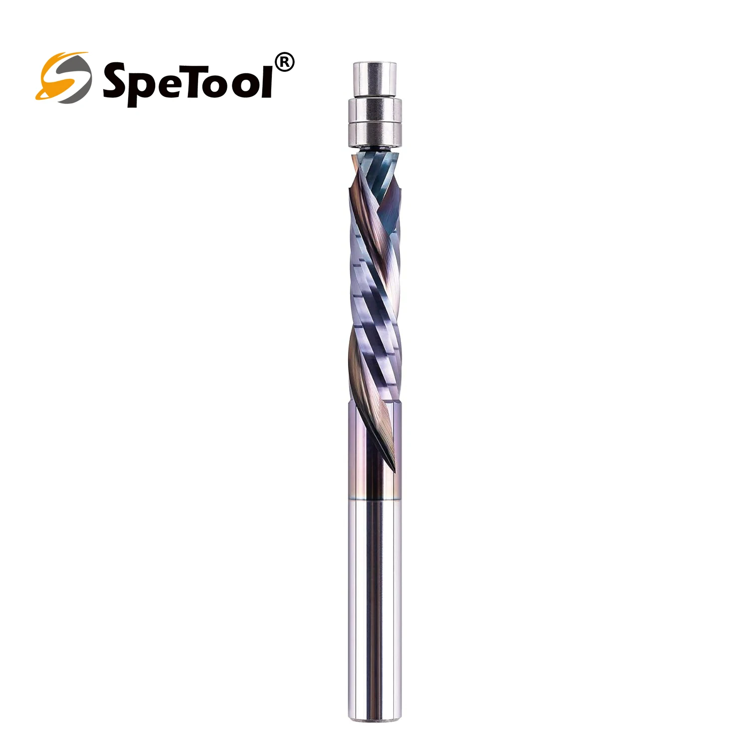 

SpeTool 1/4" Spiral Compression Flush Trim Router Bit with Dual Bearings, Carbide Woodworking Milling Cutter with TAC Coating