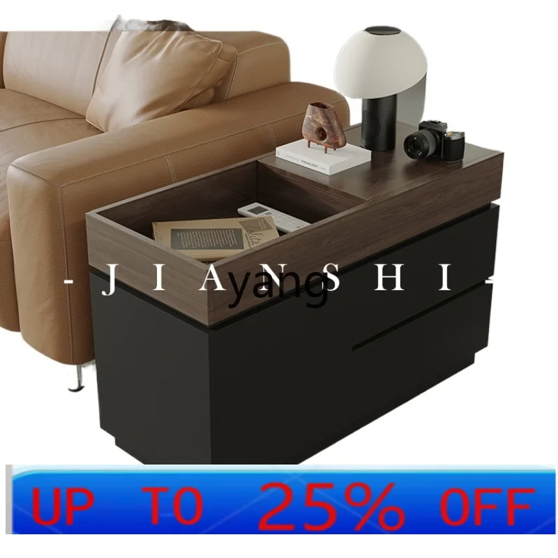 

LHH minimalist solid wood edge few living room light luxury high-end sofa side cabinet movable trolley