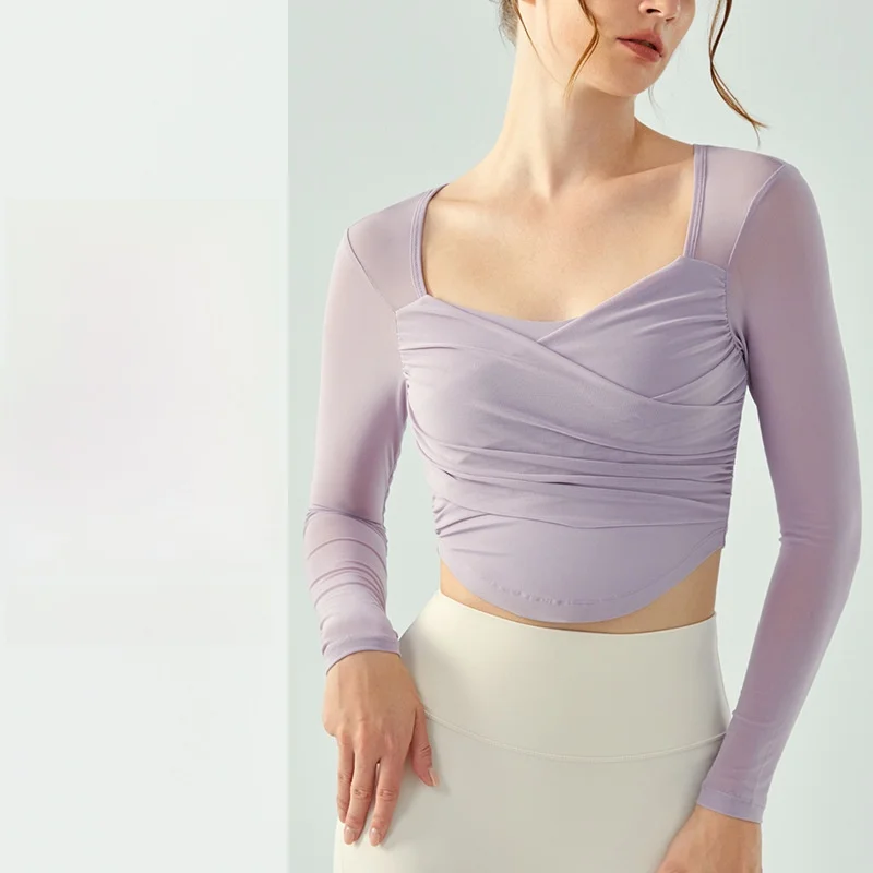 

Женский сетчатый ажурный топ для йоги с длинными рукавами и накладкой на грудь, сексуальный дизайн спины, спортивный короткий топ для фитнеса, стиль Pure Desire