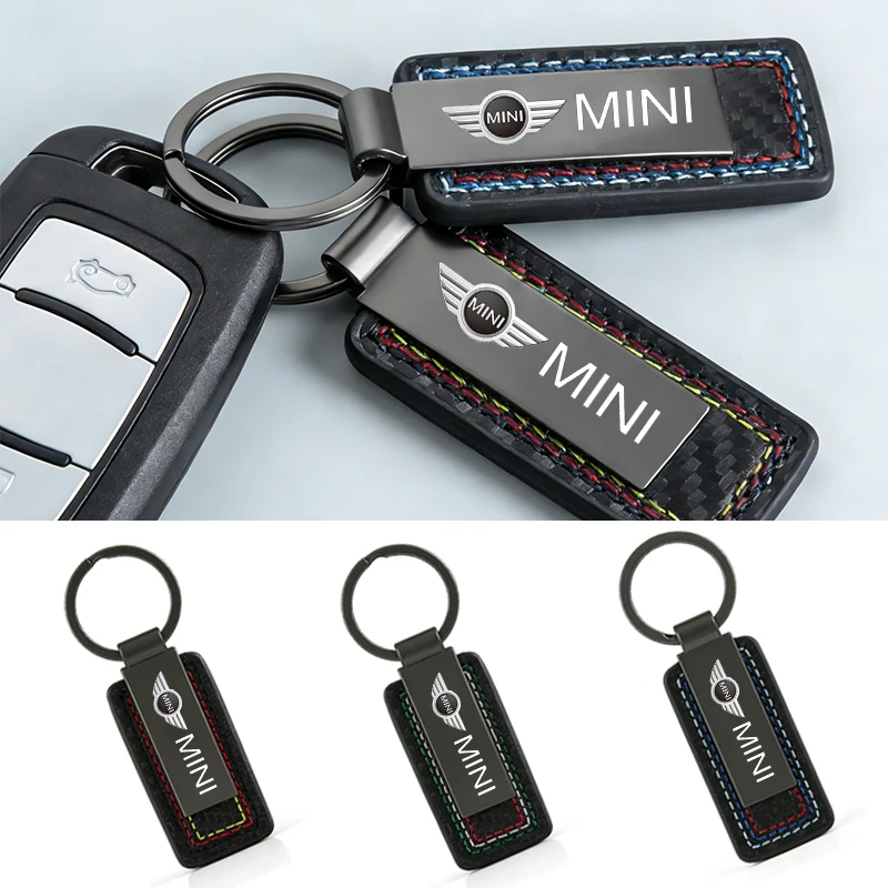 1pcs Carbon fiber leather keychain pendant, car keychain pendant For Mini Cooper R50 R53 R55 R56 R60 R61 F54 F55 F56 F60 Clubman