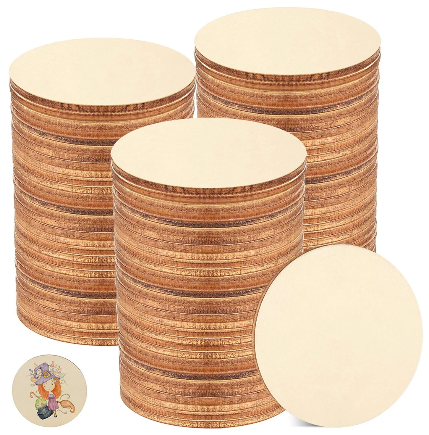 2-100pcs Unfinished Round Wood Slices Round Wooden Discs Wood Circles for DIY Art Crafts kids Painting Christmas Ornament Decor