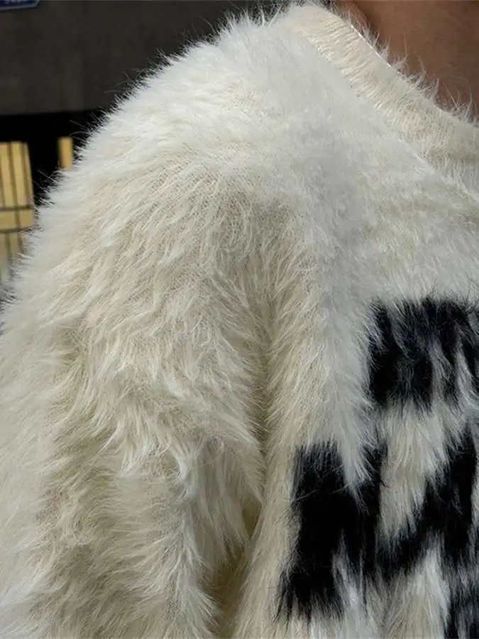 Cleanfit アメリカンスタイル ニットセーター レターパターン オールマッチ ソフトフェイクファー 秋冬 男性 女性 カジュアル 快適 通気性