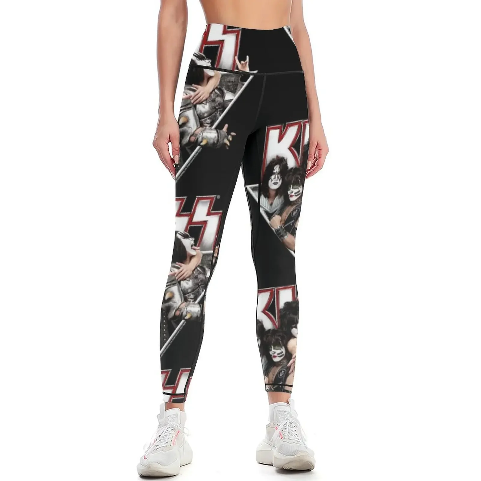 KISS ? The Band - Members Metal Triangle Red Contour Leggings high waist Clothing fitness gym clothing Womens Leggings