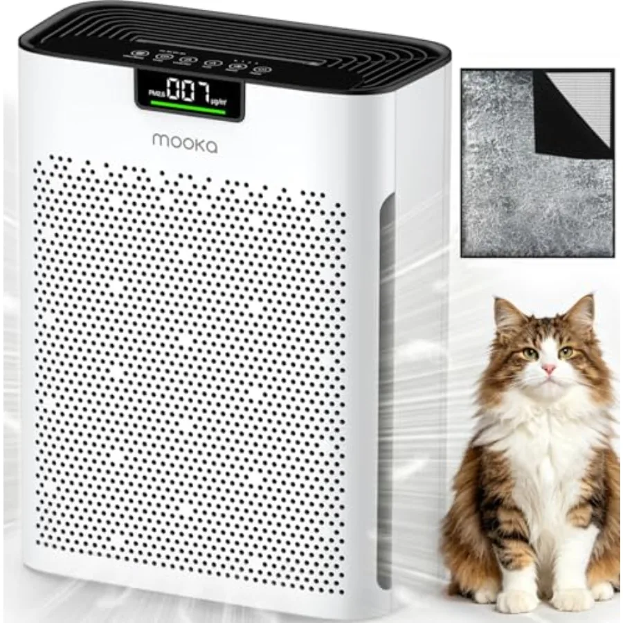 

Air Purifier for Home Bedroom Large Room 2200 Ft, H13 HEPA Air Cleaner with Washable Pre-filter, Air Quality Monitor, White, Pe